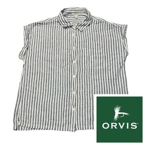 Orvis Fishing SeerSucker Shirt‎ Womens M Rayon Spandex Outdoors Stretch Gorpcore